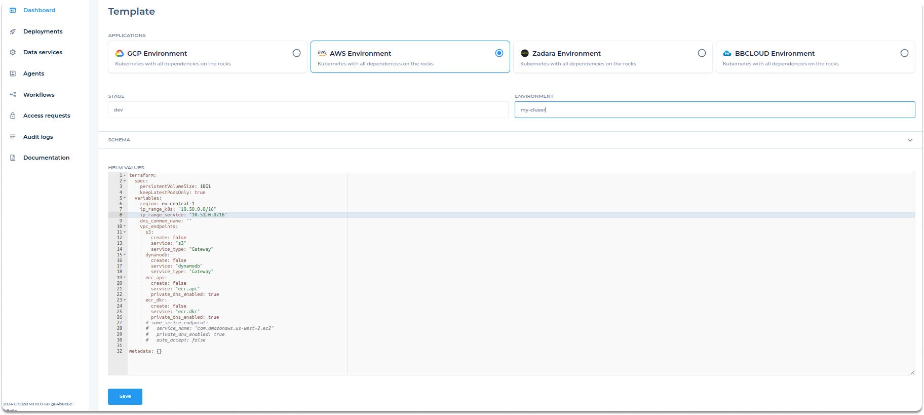template-environment-selection